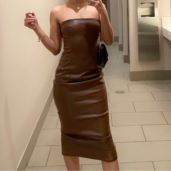 Meshki Dresses & Skirts - Meshki Brown leather Strapless Dress